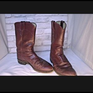 Justin Burgundy Cowboy Boots Leather Mens Sz 7.5D
